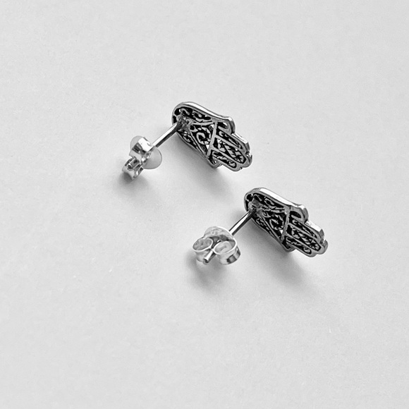Sterling Silver Hand Of Fatima Earrings, Religious Earring, Hamsa Earrings - Picture 8 of 9